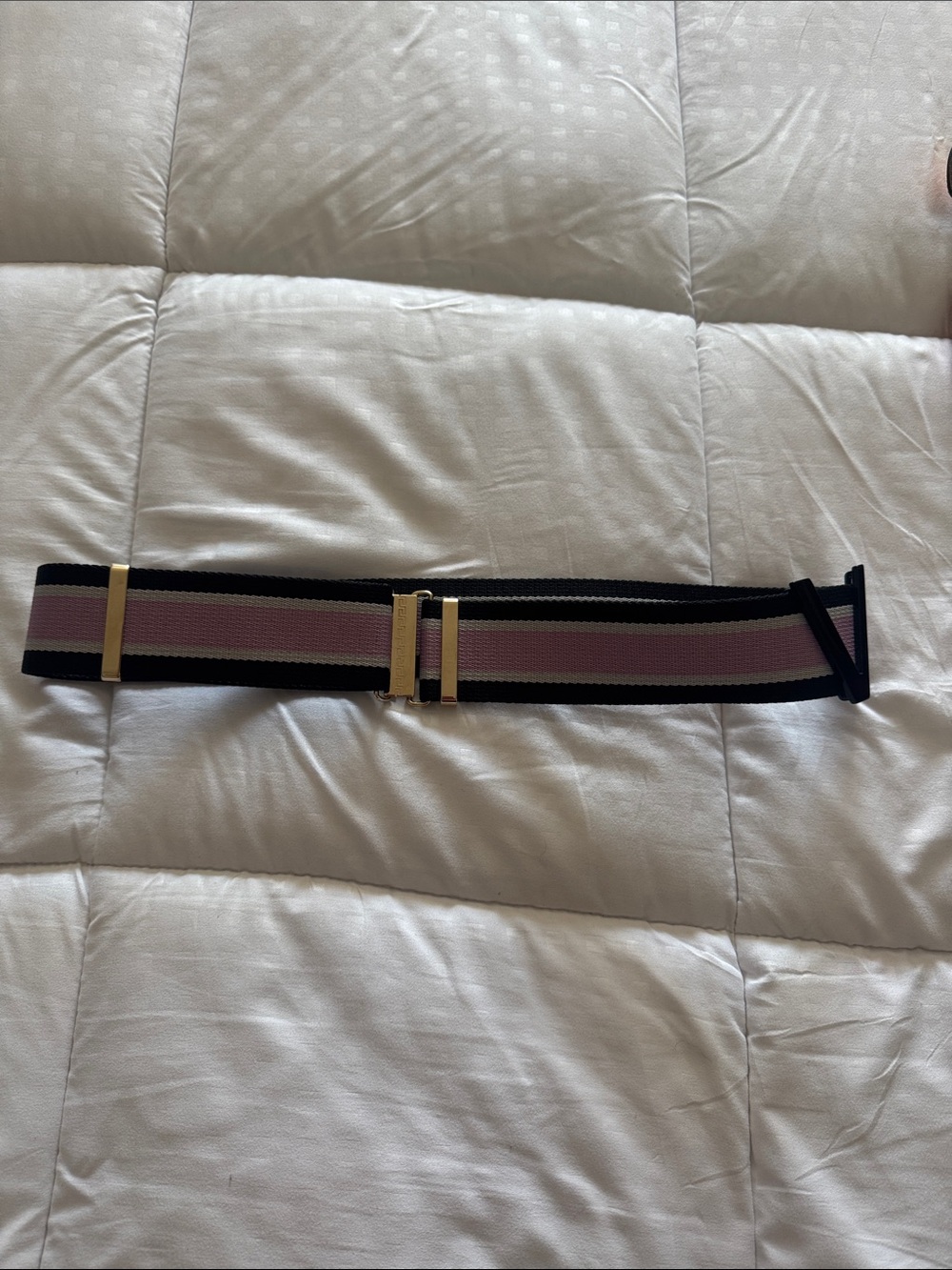 Authentic Versace Pink and Black Elastic Waist Belt with Gold Hardware